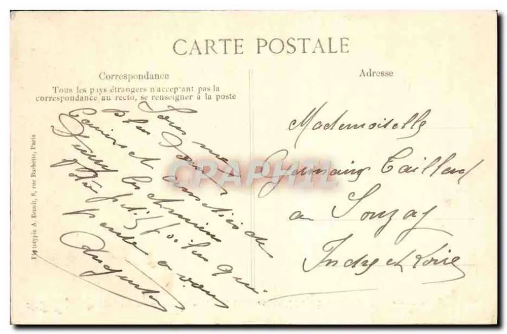 Praça do castelo — vista da igreja e do prédio administrativo — Editor A. Bens, Paris - Verso