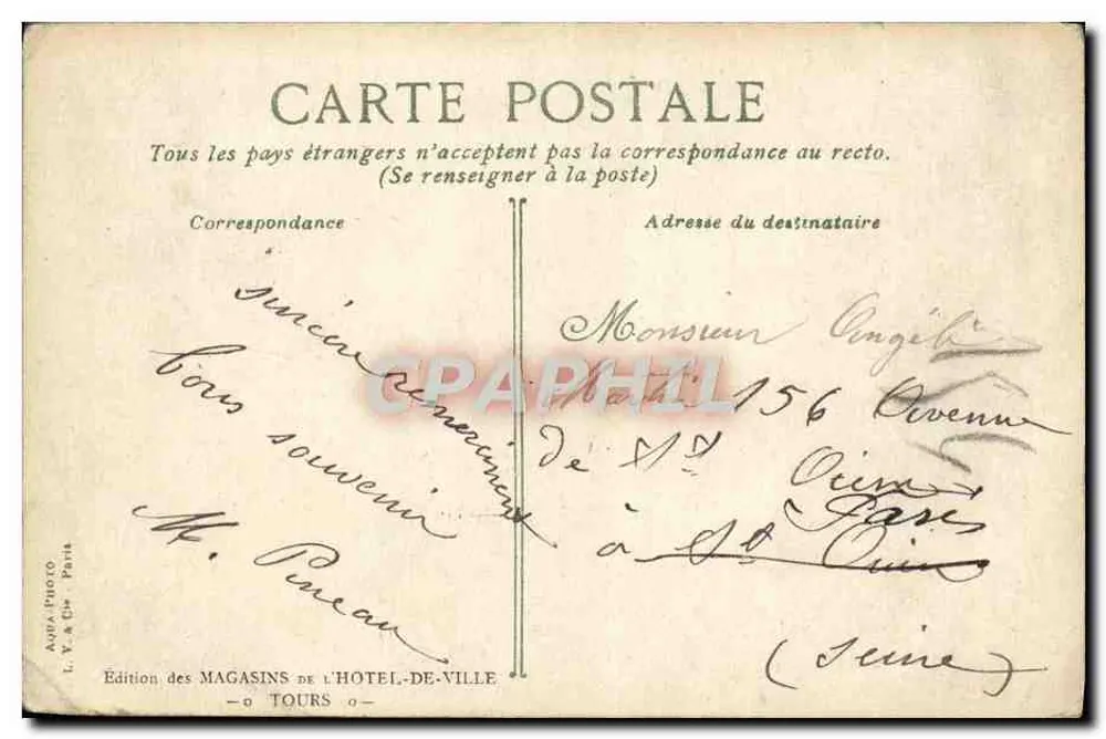 Ussé - O Castelo. Vista Geral — Edição L. V. & Cie, Tours - Verso