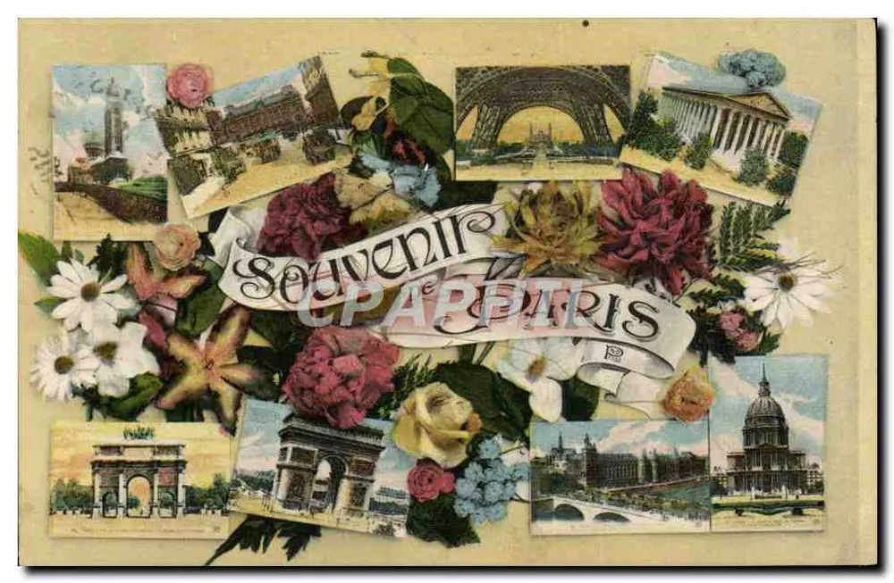Lembrança de Paris — colagem de vistas e flores — Neugoudin Frères, n° 12 - Frente
