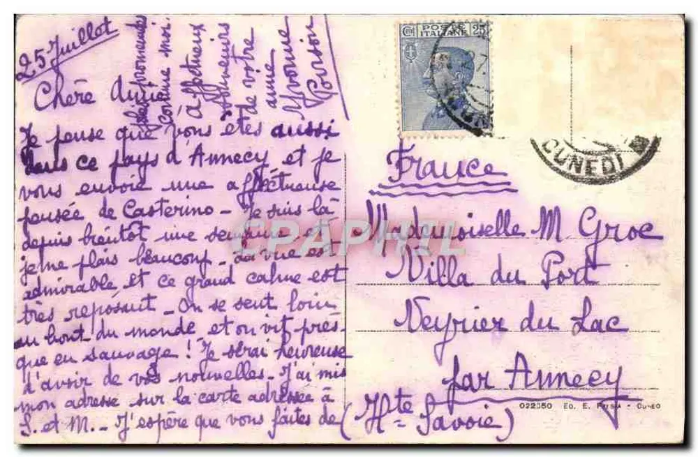 S. Dalmazzo di Tenda (Valle Roia) — Vallone di Casterino — Éd. E. Pansa, n° 022350 - Rückseite
