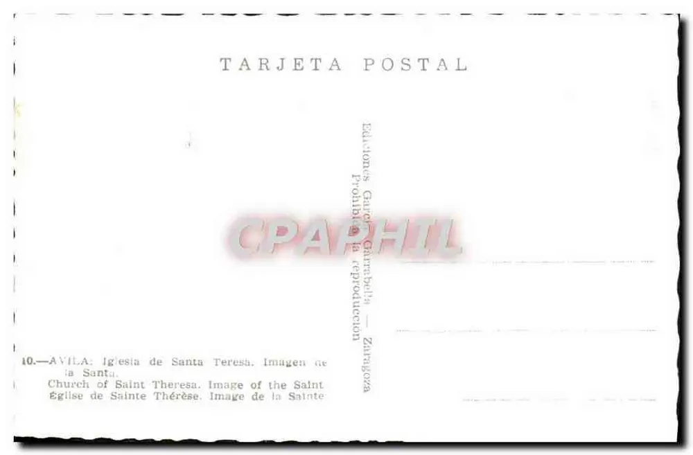 Kirche Santa Teresa — Bild der Heiligen Thérèse — Editions Garrido, Zaragoza - Rückseite