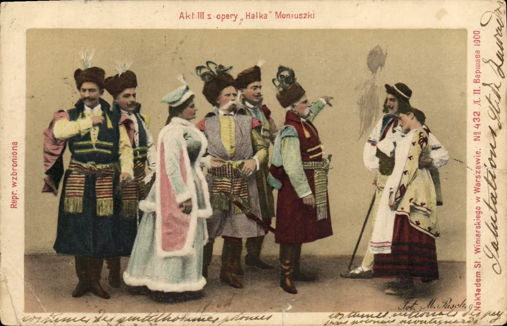 Szene aus dem dritten Akt des Opernwerks "Halka" von Moniuszko — polnische Nationalkostüme — Verleger Lithographische Kunst-Anstalt, Hermannstadt - Vorderseite