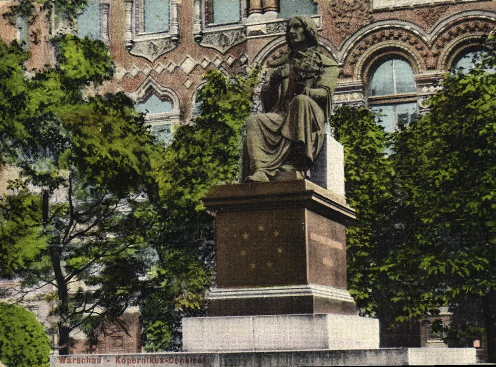 Warschau - Kopernikus-Denkmal — sitzende Statue von Copernicus, unbekannter Verleger, Seriennummer nicht sichtbar - Vorderseite