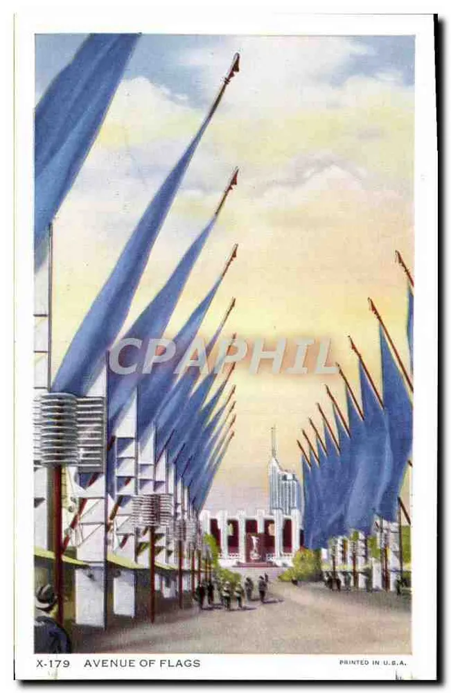 Avenida das Bandeiras — Exposição Internacional de Chicago de 1934 — American Colortype, Chicago-New York, n° X-179 - Frente