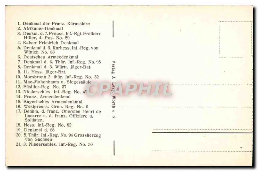 Diversos monumentos militares — coleção de 21 monumentos — editor A. Ley & Wörth, n° 5 - Verso