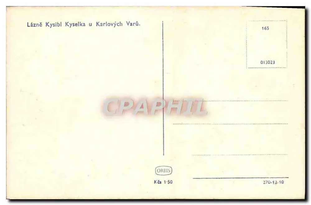 Lázně Kyselka — Ansicht der Gebäude und des Parks — Verlag ORBIS, Nr. 165 - Rückseite
