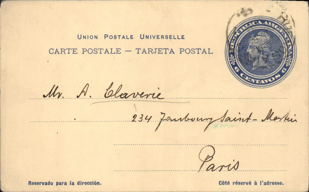 Buenos Aires — Multisprachige Ansichtskarte mit argentinischem Stempel — Union Postale Universelle - Vorderseite