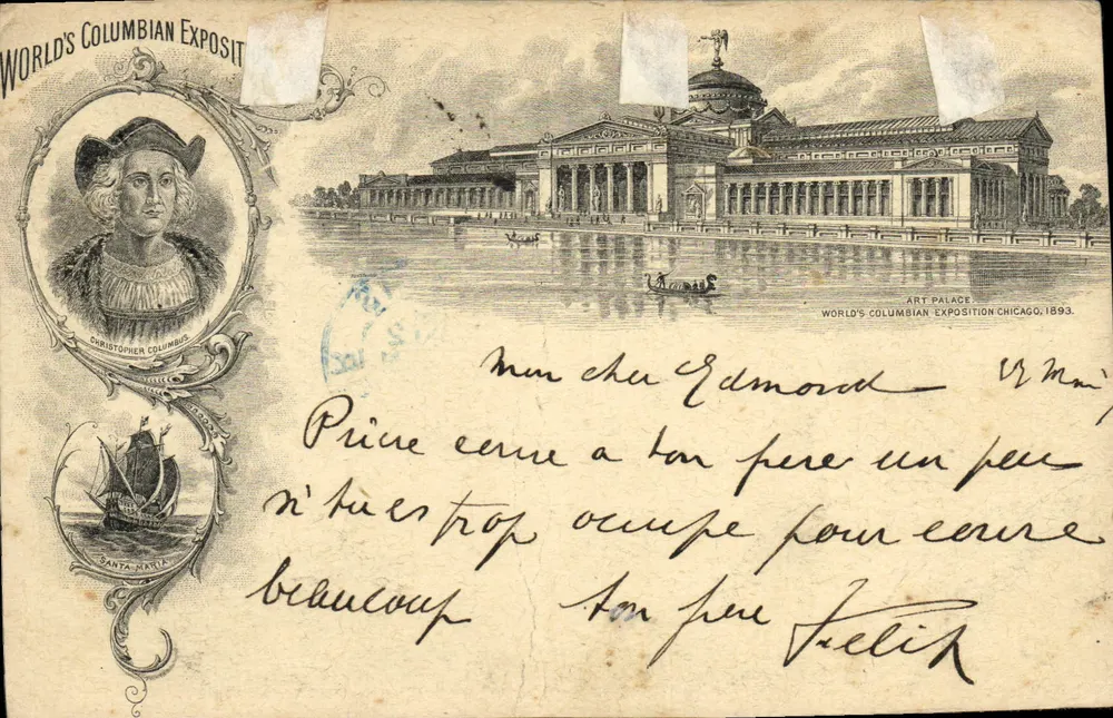 Palais de l'Art — Exposition colombienne de Chicago 1893 — éditeur : World's Columbian Exposition - Frente