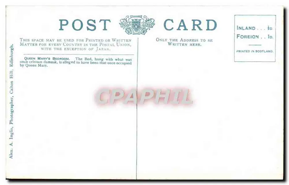Sala da Rainha Maria, Palácio de Holyrood, Edimburgo — Fotógrafo A. Inglis, n° 117 - Verso