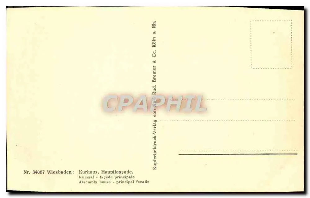 Wiesbaden, Fachada Principal do Kurhaus — editor Bremer & Cie, n° 34007 - Verso