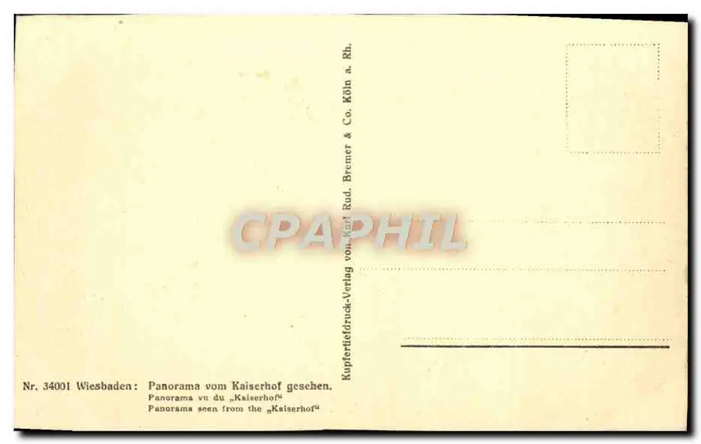 Wiesbaden — panorama vu du Kaiserhof — éditeur Rud. Bremer & Co. (n° 34001) - Verso