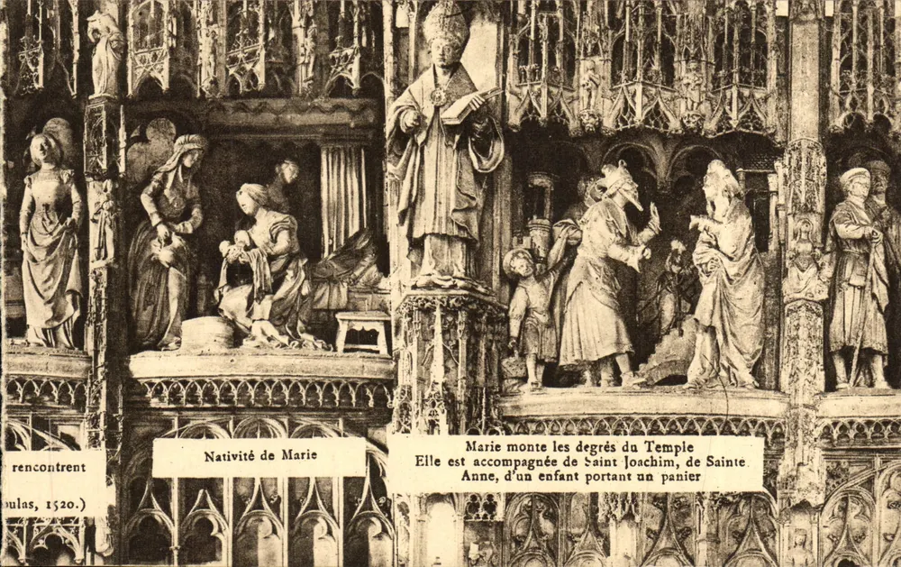 Nativity von Maria — geschnitzte Szene aus dem 15. Jahrhundert — Seriennummer nicht sichtbar - Vorderseite