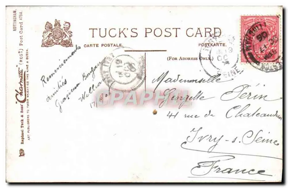 Nottingham, Arboretum Lake — Tuck's Post Card (Reg.) - Rückseite