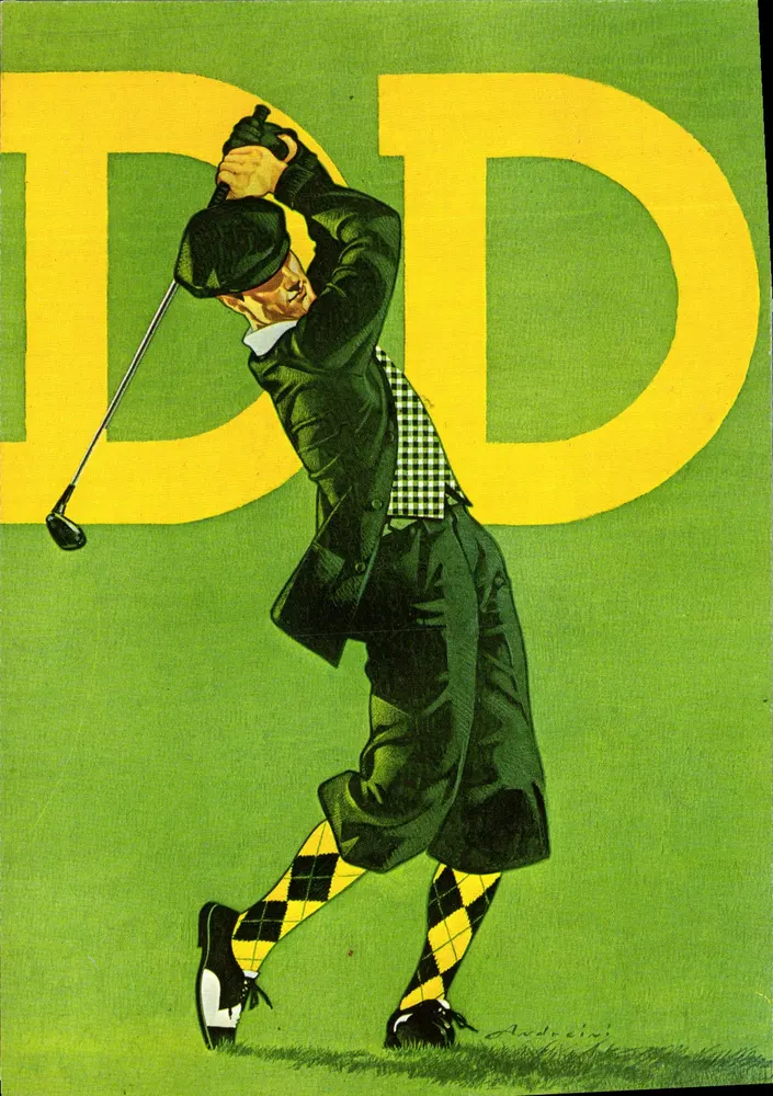 Golfeiro em ação — ilustração publicitária — Andréini - Frente