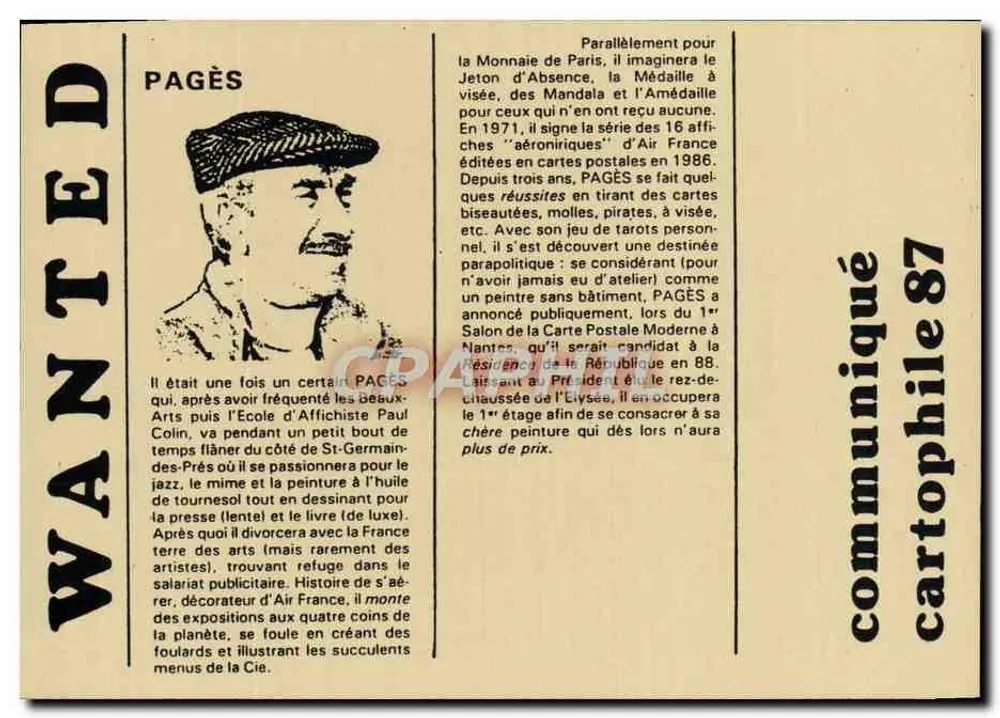 PAGÈS — Cartazista e pintor — comunicação filatélica 87 - Frente