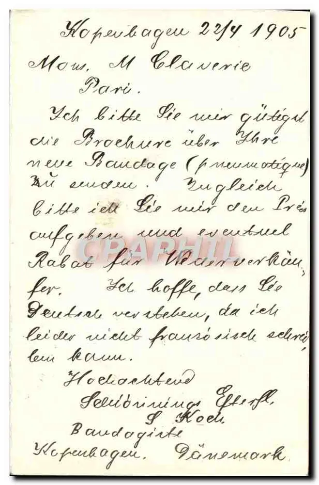 København — kommerzielle Ansichtskarte an Paris — Verlag S. Koch - Rückseite
