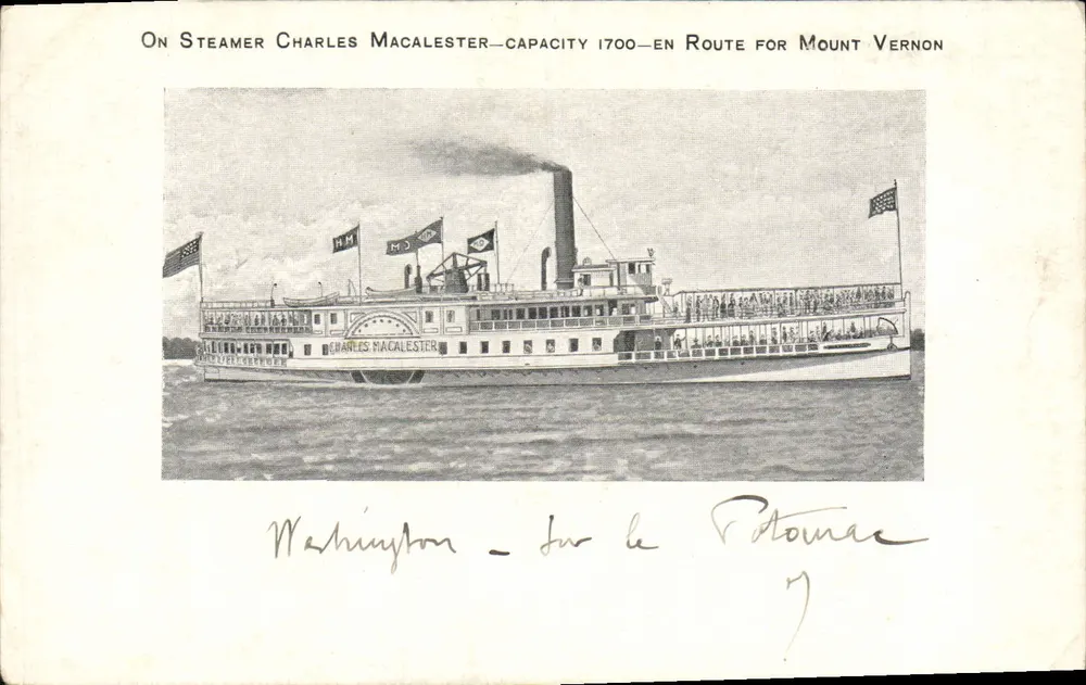 Dampfer Charles Macalester — unterwegs nach Mount Vernon — Verlag Lect Bros. & M.H.S. Co. - Vorderseite