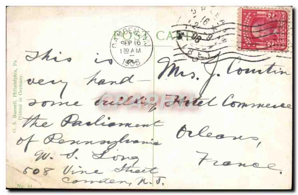 Harrisburg, Pa. — State Capitol — O. S. Bunnell, Philadelphia, Pa. — No. 61 - Verso