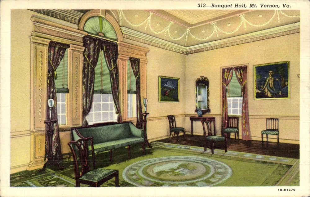 Sala da pranzo, Mt. Vernon, Va. — Serie Scenic Art, editore B. S. Reynolds Co., Chicago - Recto