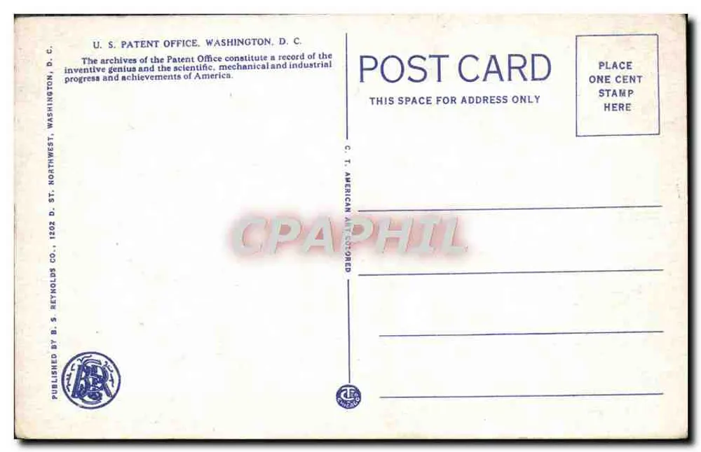 U.S. Patent Office, Washington D.C. — vista arquitetônica — B. S. Reynolds Co., n° 70558 - Verso