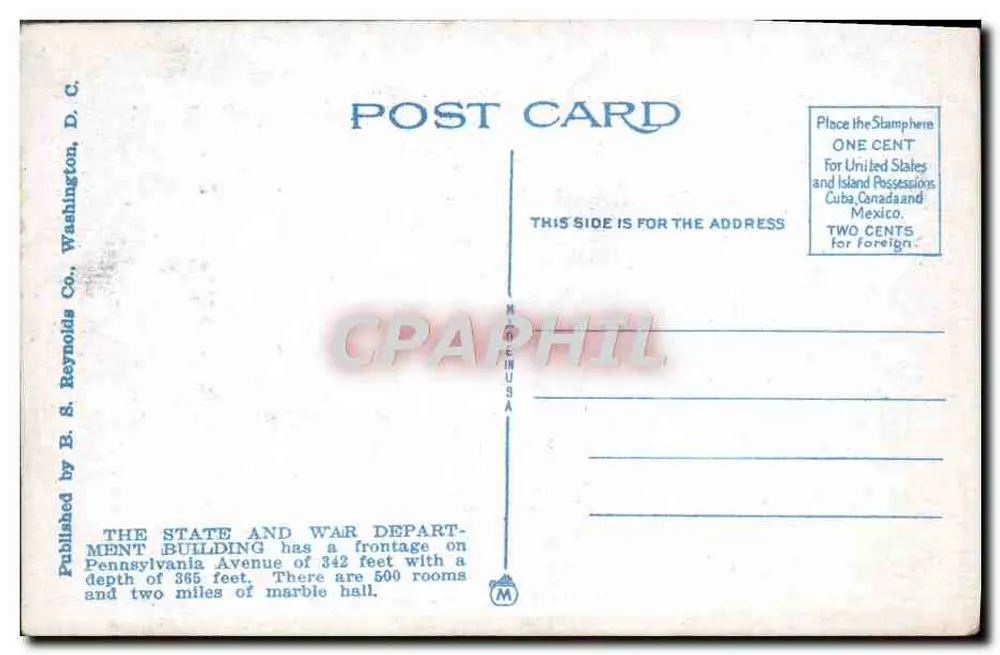 U.S. State and War Departments — Washington, D.C. — Verlag B. S. Reynolds Co. - Rückseite