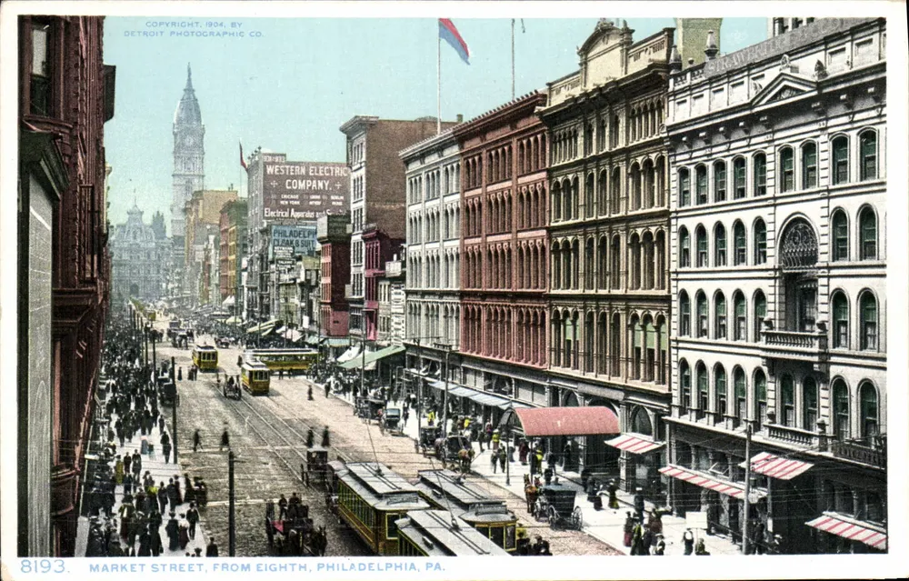 Market Street, von der Eighth, Philadelphia, PA — lebendige Stadtansicht — Detroit Photographic Co., n° 8193 - Vorderseite