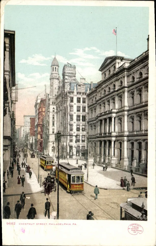 Chestnut Street, Philadelphia, PA — vue urbaine avec tramway et bâtiments — éditeur Detroit Publishing Co. n° 9682 - Vorderseite
