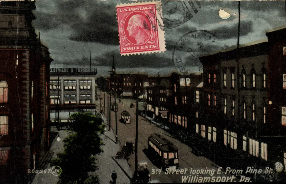 3rd Street patrząc na wschód od Pine St. — Williamsport, Pa. — The Leighton & Valentine Co. N.Y. City, n° 205367 - Awers