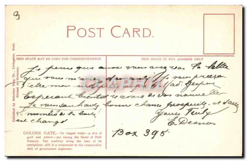 Golden Gate - Parque Nacional de Yellowstone — 200. — Publicado por Solenber Drug Co., Livingston, Mont. - Reverso