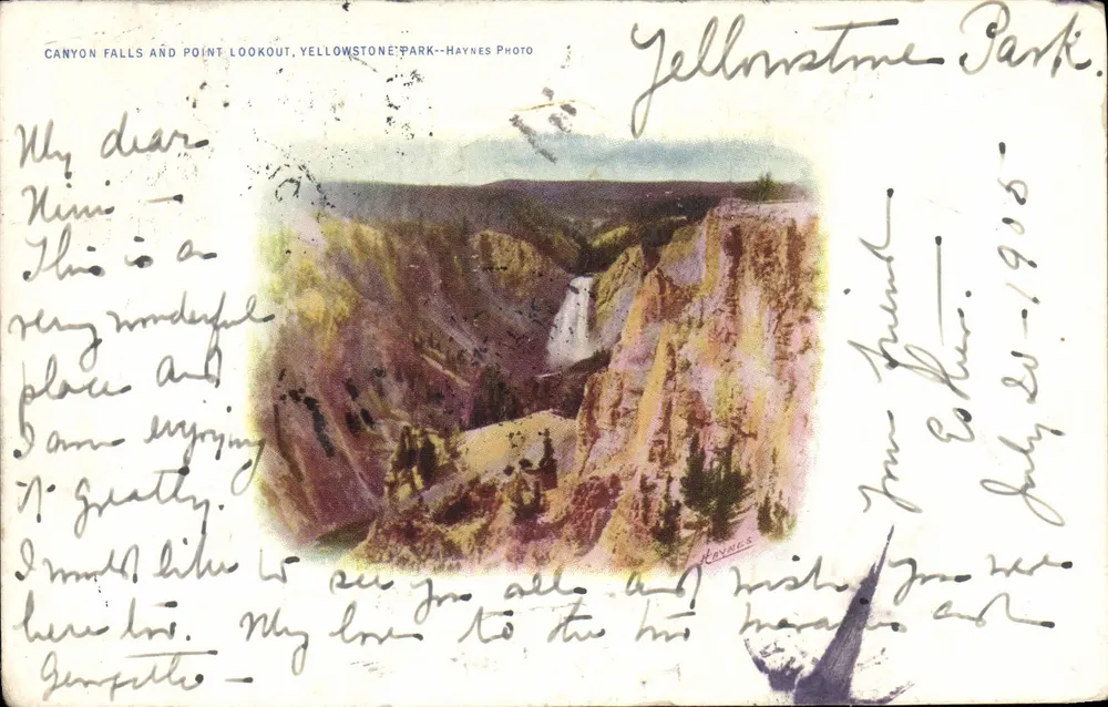Canyon Falls und Point Lookout, Yellowstone Park — Haynes Photo - Vorderseite