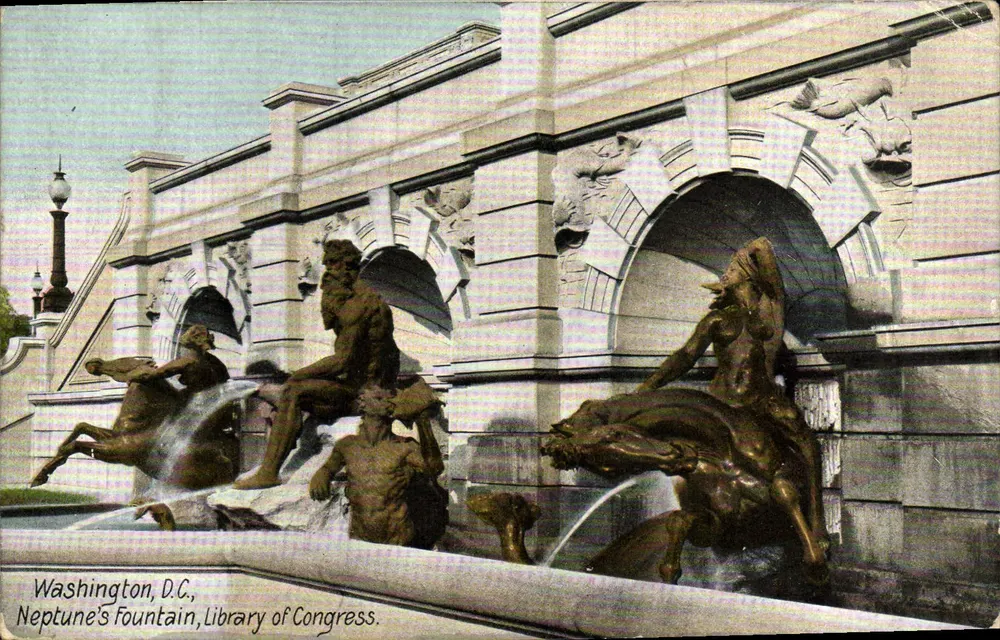 Washington, D.C., Fontäne des Neptun, Bibliothek des Kongresses — C. P. M. Imprimeurs, 1907 - Vorderseite