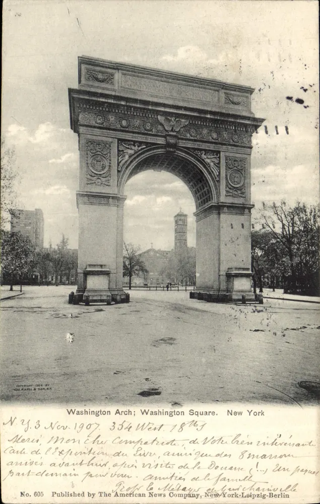Washington Arch; Washington Square, New York — uitgever The American News Company, n° 605 - Voorkant