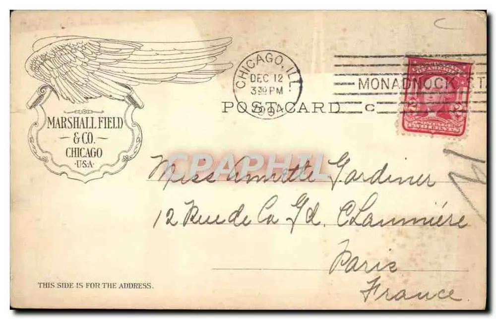 Marshall Field & Co. — Biblioteca e salões de descanso — Seção de artigos em couro — Chicago - Verso