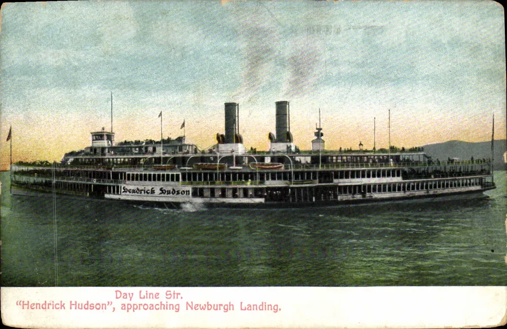 "Hendrick Hudson", auf dem Weg zu Newburgh Landing — Day Line Str. — Verlag A. 449. Burton & Spencer Co. (Made in Germany) - Vorderseite