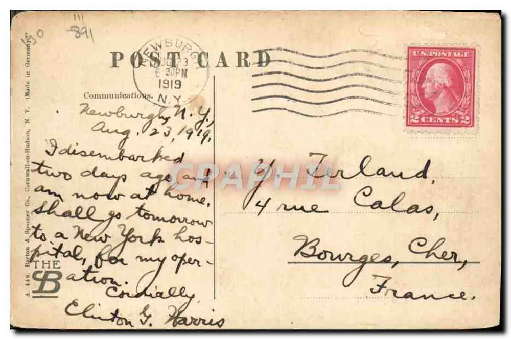 "Hendrick Hudson", auf dem Weg zu Newburgh Landing — Day Line Str. — Verlag A. 449. Burton & Spencer Co. (Made in Germany) - Rückseite