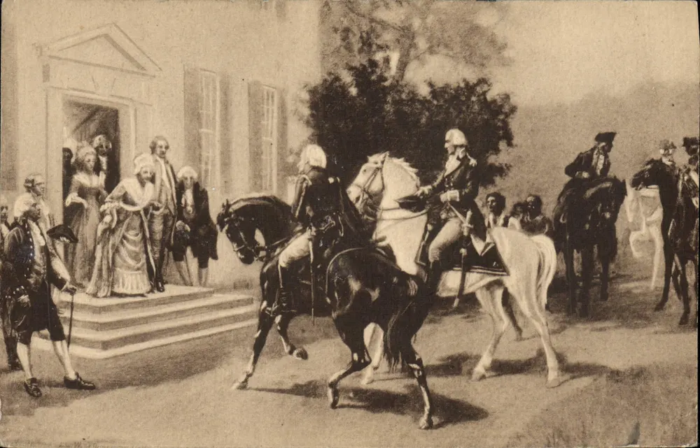 Général Washington remettant le comte de Rochambeau à Mount Vernon — éditeur Published By Ruth Murray Miller, n° de série non visible - Frente