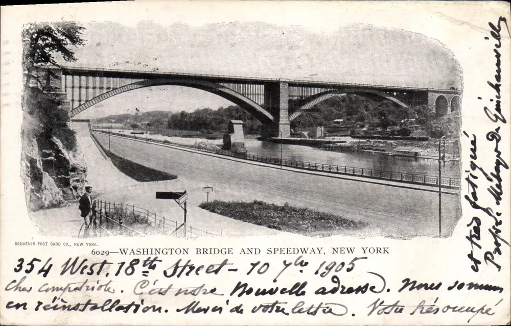 Washington Bridge and Speedway — vue du pont et de la route — éditeur SOUVENIR POST CARD CO. NEW YORK, n° 6029 - Anverso