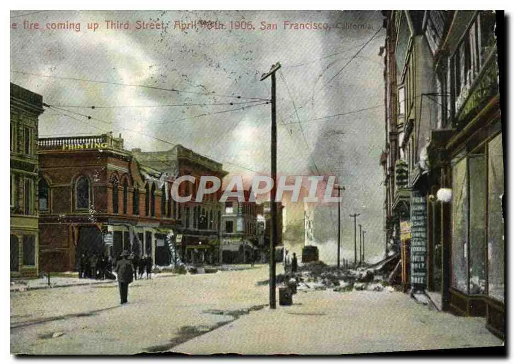 Incendie sur Third Street — San Francisco, Californie — éditeur O. Weidner, San Francisco, Col. n° 2296 - Recto