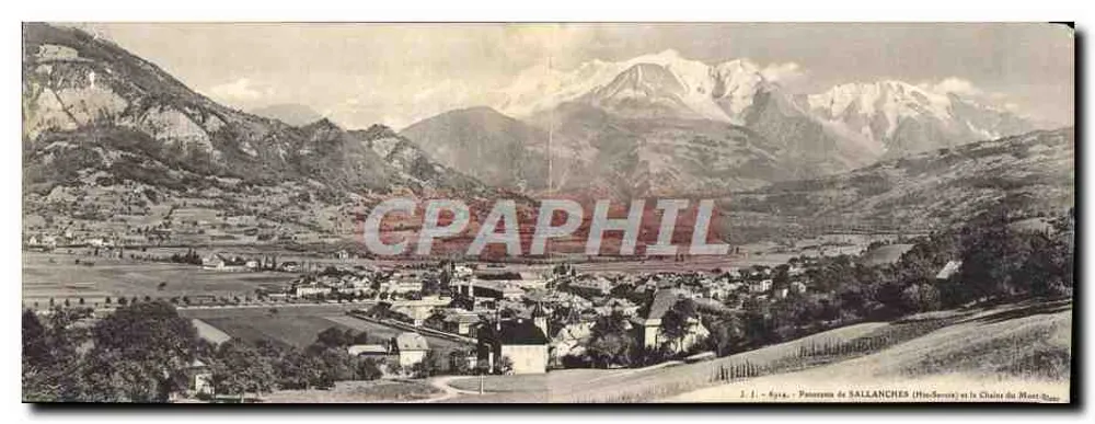 Sallanches (Haute-Savoie) — Panorama mit der Chaîne du Mont-Blanc — Verlag J. J., n° 1 - Vorderseite