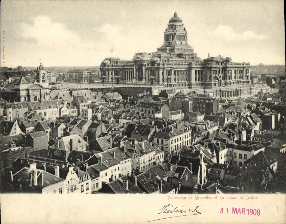 Panorama von Brüssel und dem Palast der Gerechtigkeit — 31 MAR 1908 — Pol. V.D. Brüssel - Vorderseite