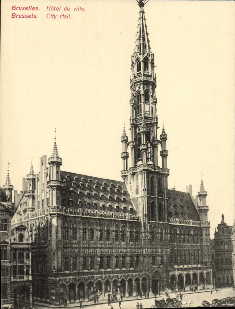 Brüssel. Stadthaus. — Ansicht des Gebäudes mit seinem imposanten gotischen Turm - Vorderseite