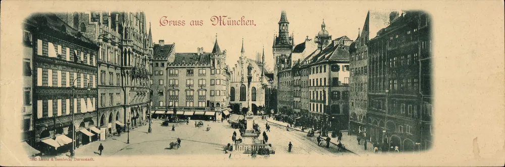 Place de la Vieille Ville — vue panoramique avec fontaine centrale — éditeur Lautz & Isenloch, Darmstadt, n°7882 - Frente