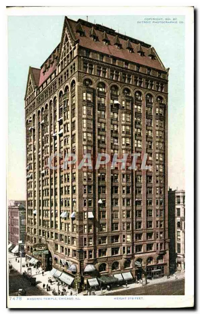 Masonic Temple, Chicago, Ill. — édifice de style néo-gothique — éditeur Detroit Photographic Co., n° 7478 - Anverso