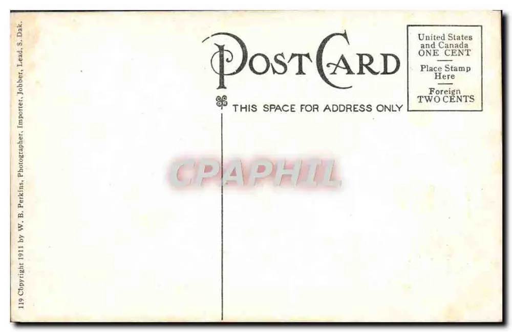 Luftbild von Deadwood, Black Hills, S. Dak. — Verlag W. B. Perkins, Lead, S. Dak. — Nr. 119 - Rückseite
