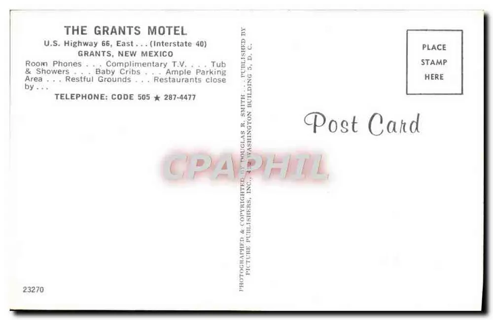 Grants Motel — U.S. Highway 66, East (Interstate 40) — Douglas R. Smith, Washington D.C. - Rückseite