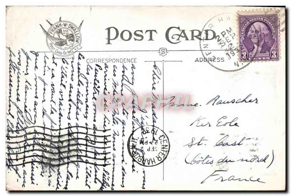 Monte Washington nas Montanhas Brancas, N. H. — Colorido à mão — Frank W. Swallow Post Card Co. - Verso