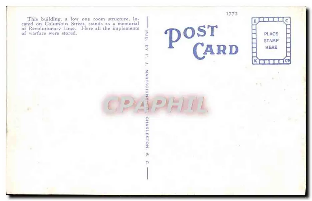 Velho Depósito de Pólvora, Charleston, S.C. — 31 — F. J. Martischin, Charleston, S.C. - Verso