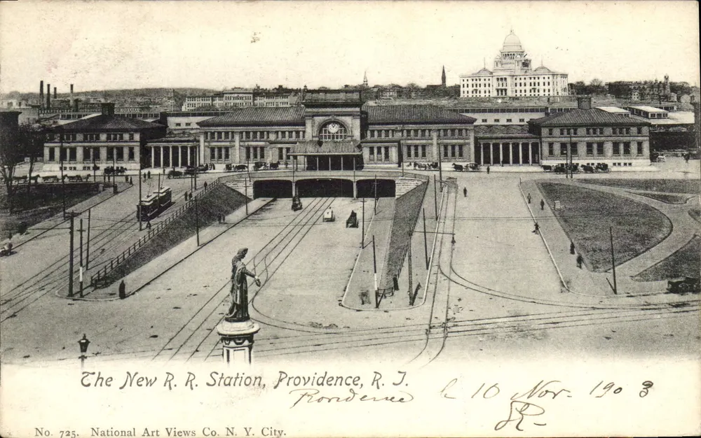 Die neue Eisenbahnstation — Providence, R.I. — National Art Views Co. N.Y. City, Nr. 725 - Vorderseite