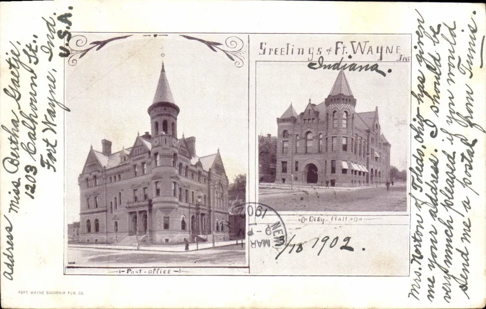 Postamt und Rathaus von Fort Wayne — Fort Wayne Souvenir Pub. Co. - Vorderseite