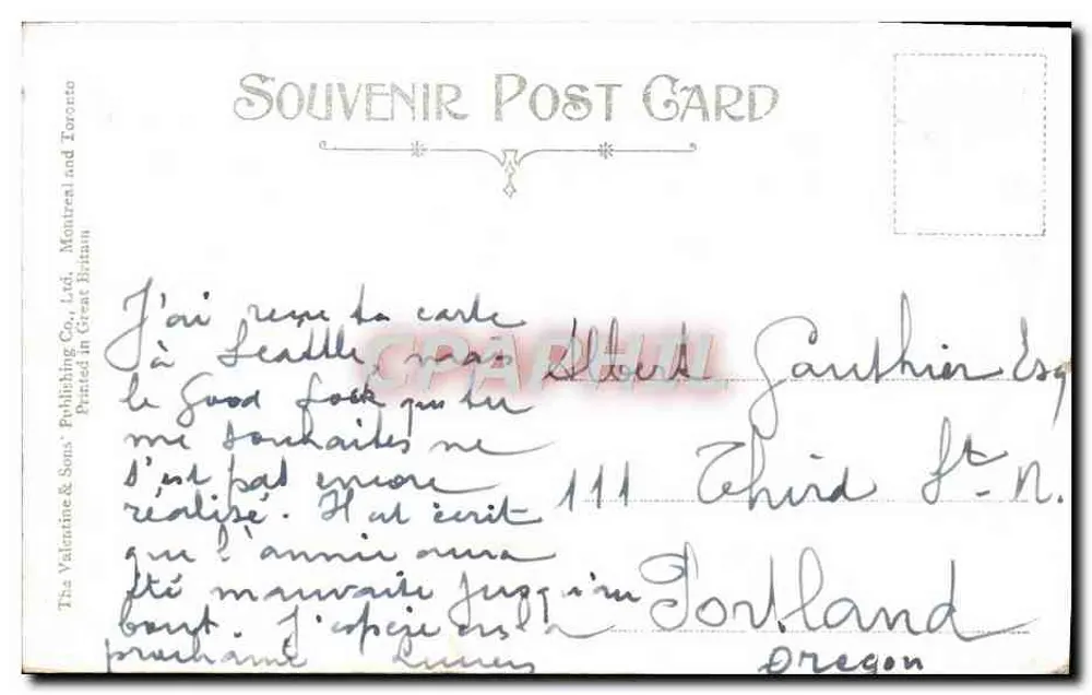 Vista geral de Victoria, B.C. — editor Valentine & Sons, Toronto e Montréal - Verso